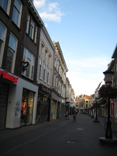 Shopping street by evening in utrecht city center photo